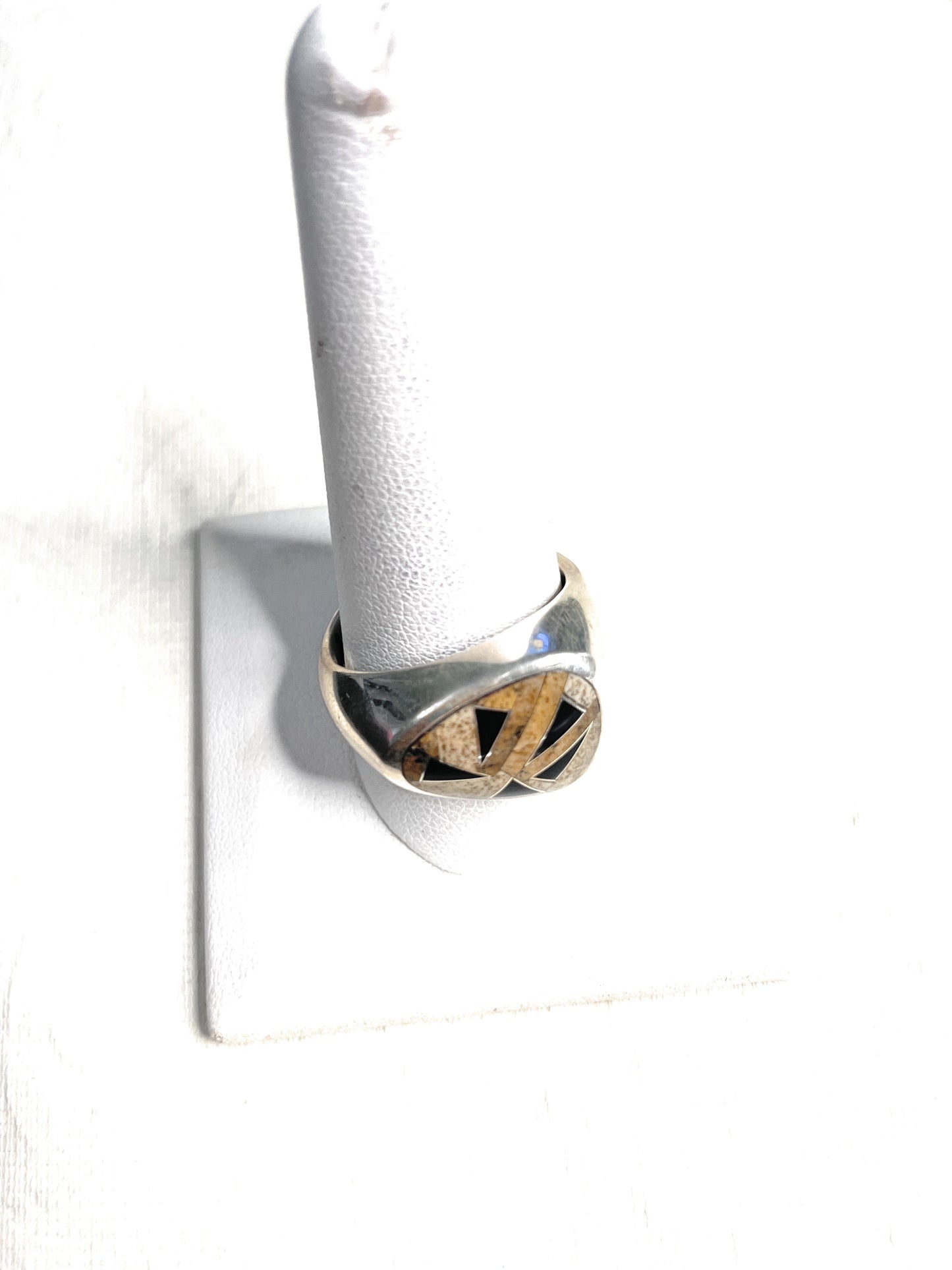 Old Pawn Handcrafted Sterling Silver, Tiger Eye & Onyx Ring Size 11