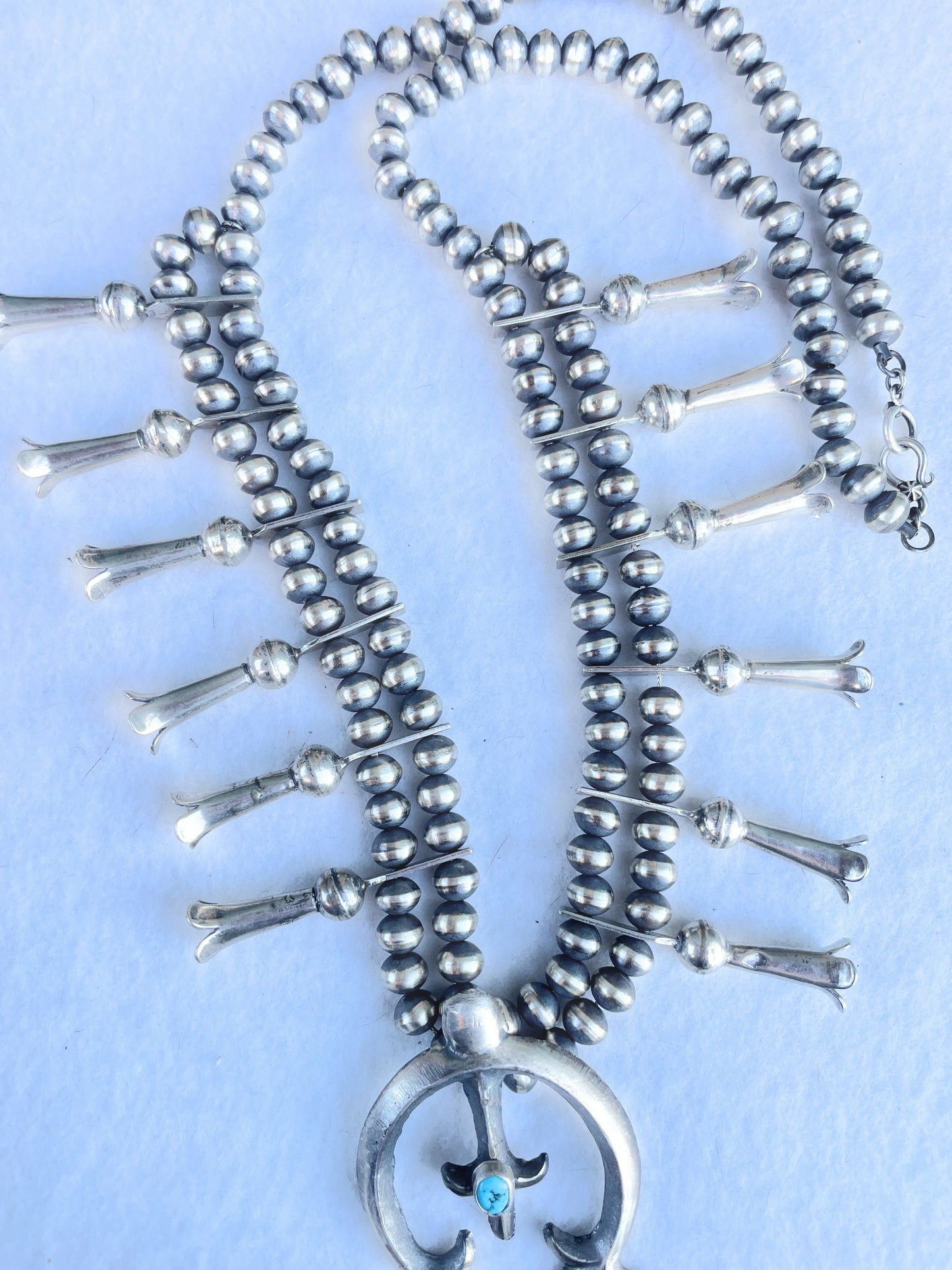 Handcrafted Sterling Silver And Turquoise Squash Blossom Necklace By Joseph Martinez