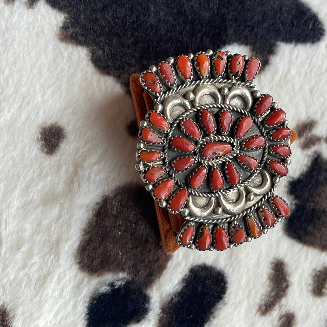 Navajo Coral & Sterling Silver Ring Size 8 Signed