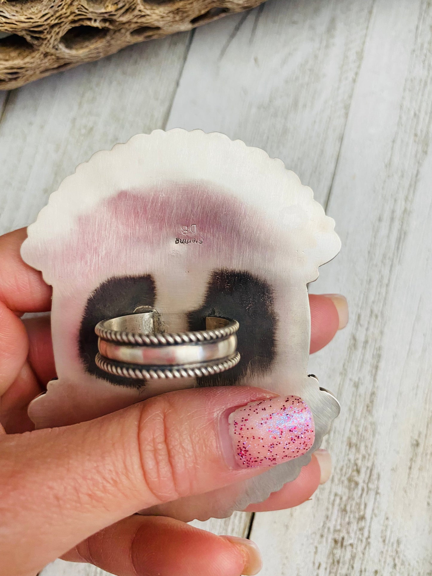 Handcrafted Sterling Silver, Mother of Pearl & Rhodochrosite Cluster Adjustable Ring