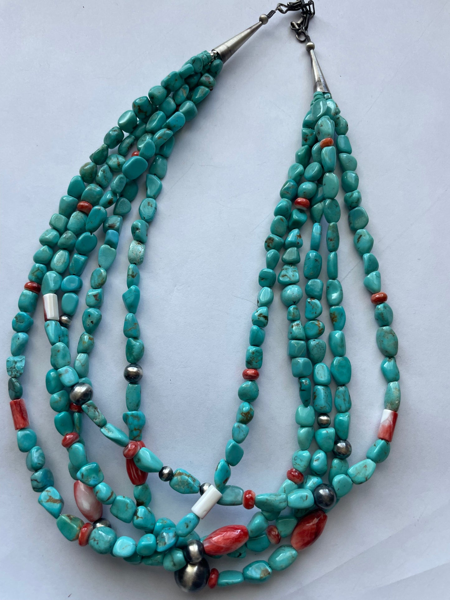 Handcrafted Turquoise & Sterling Silver 5 Strand Beaded Necklace