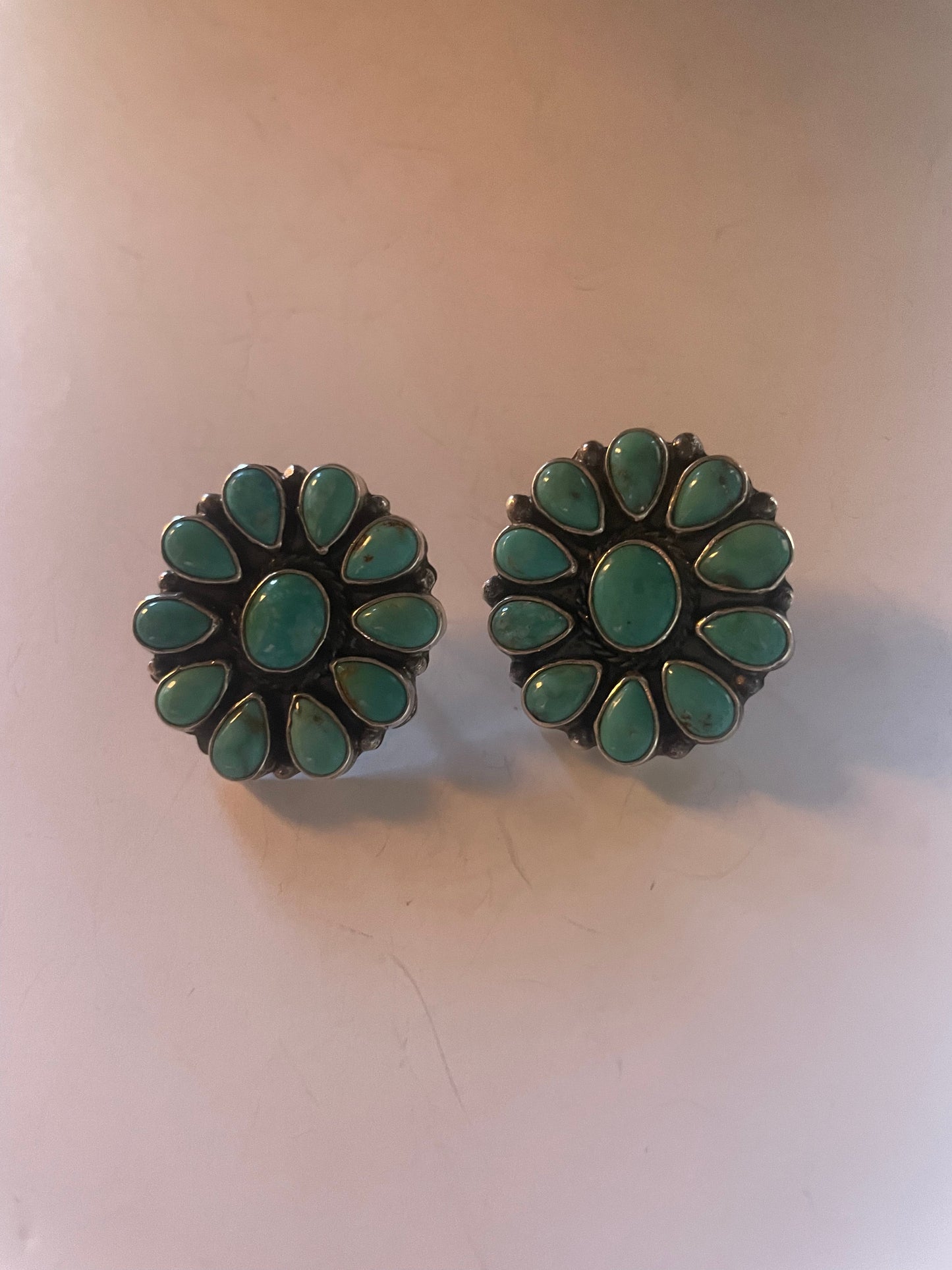 Navajo C Yazzie Sterling Silver & Turquoise Cluster Earrings Signed