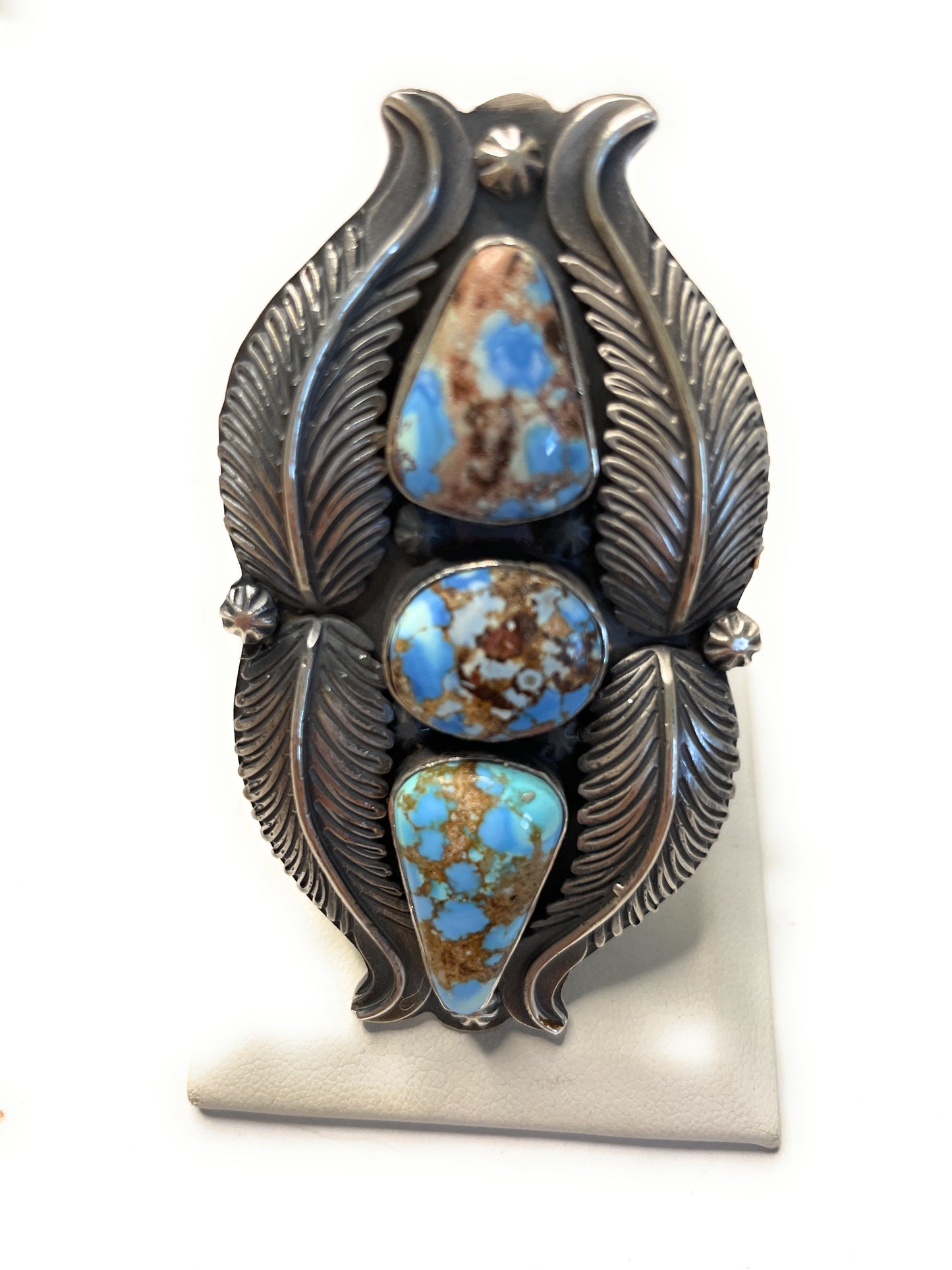 Handcrafted Golden Hills Turquoise And Sterling Silver Feather Adjustable Ring
