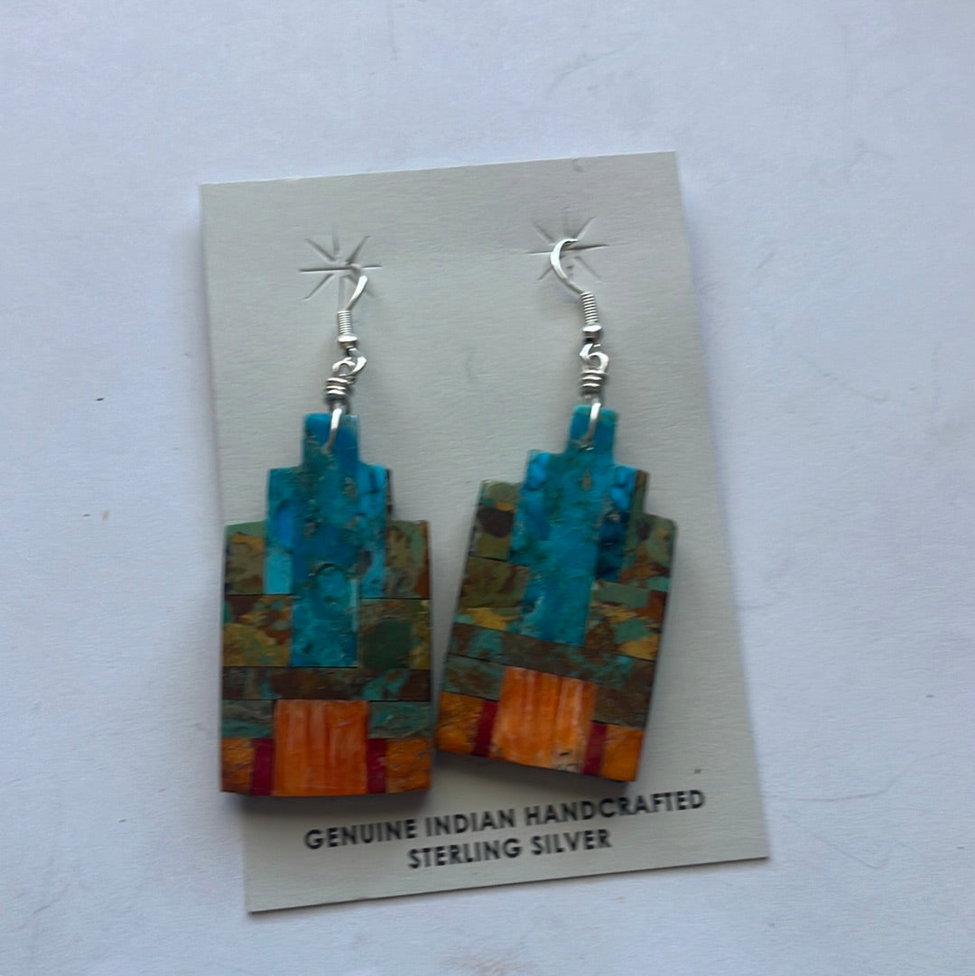 Handcrafted Multi Stone Inlay Dangle Earrings