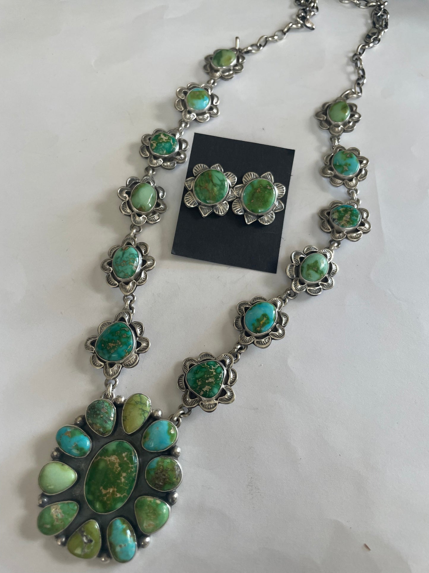 Handcrafted Sonoran Mountain Turquoise Necklace Set signed LK