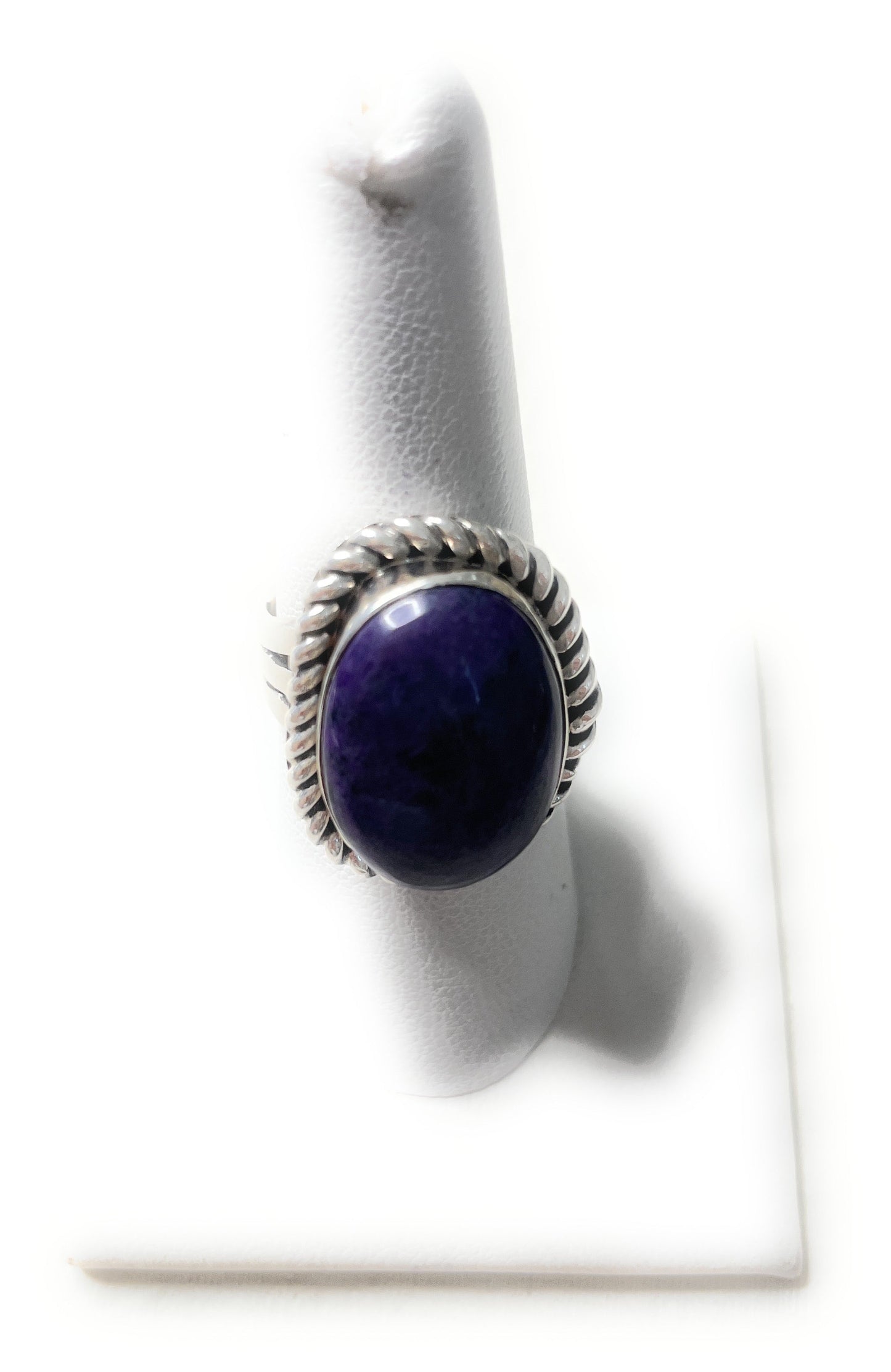 Old Pawn Handcrafted Sterling Silver & Charorite Ring Size 7.5