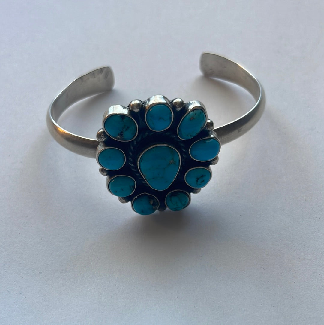 Handcrafted Sterling Cuff & Turquoise Adjustable Cuff Bracelet Signed /