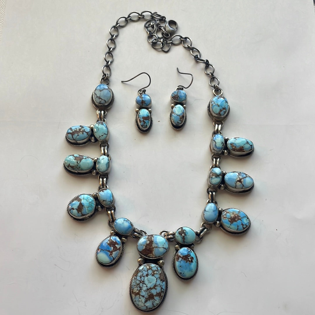 Paul Livingston Handcrafted Golden Hills Turquoise & Sterling Necklace Earring Set
