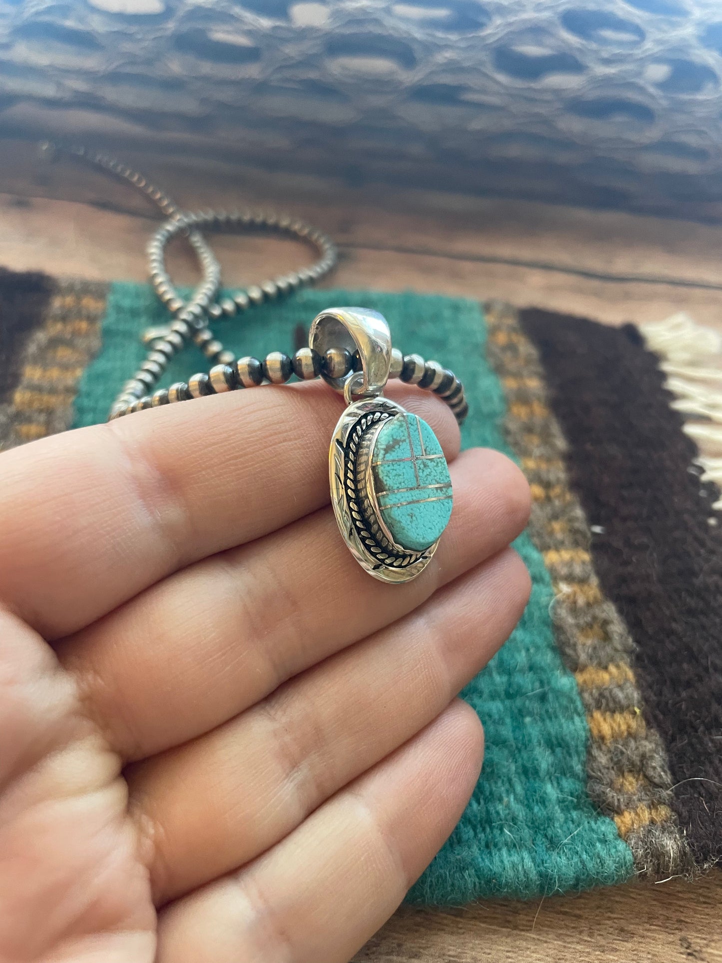 Handcrafted Number 8 Turquoise Inlay & Sterling Silver Pendant