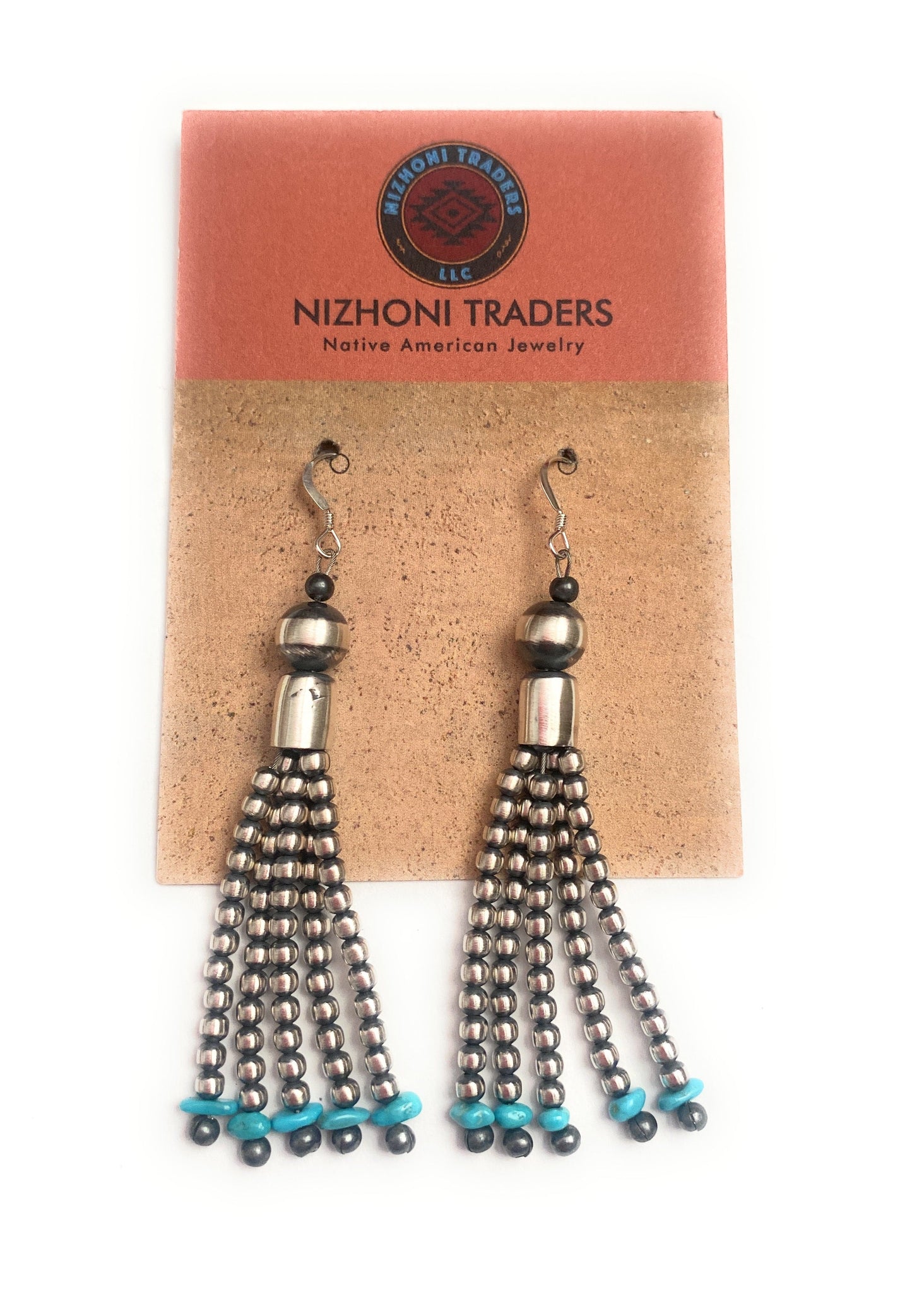 Handcrafted Turquoise & Sterling Silver Pearl Beaded Tassel Dangle Earrings