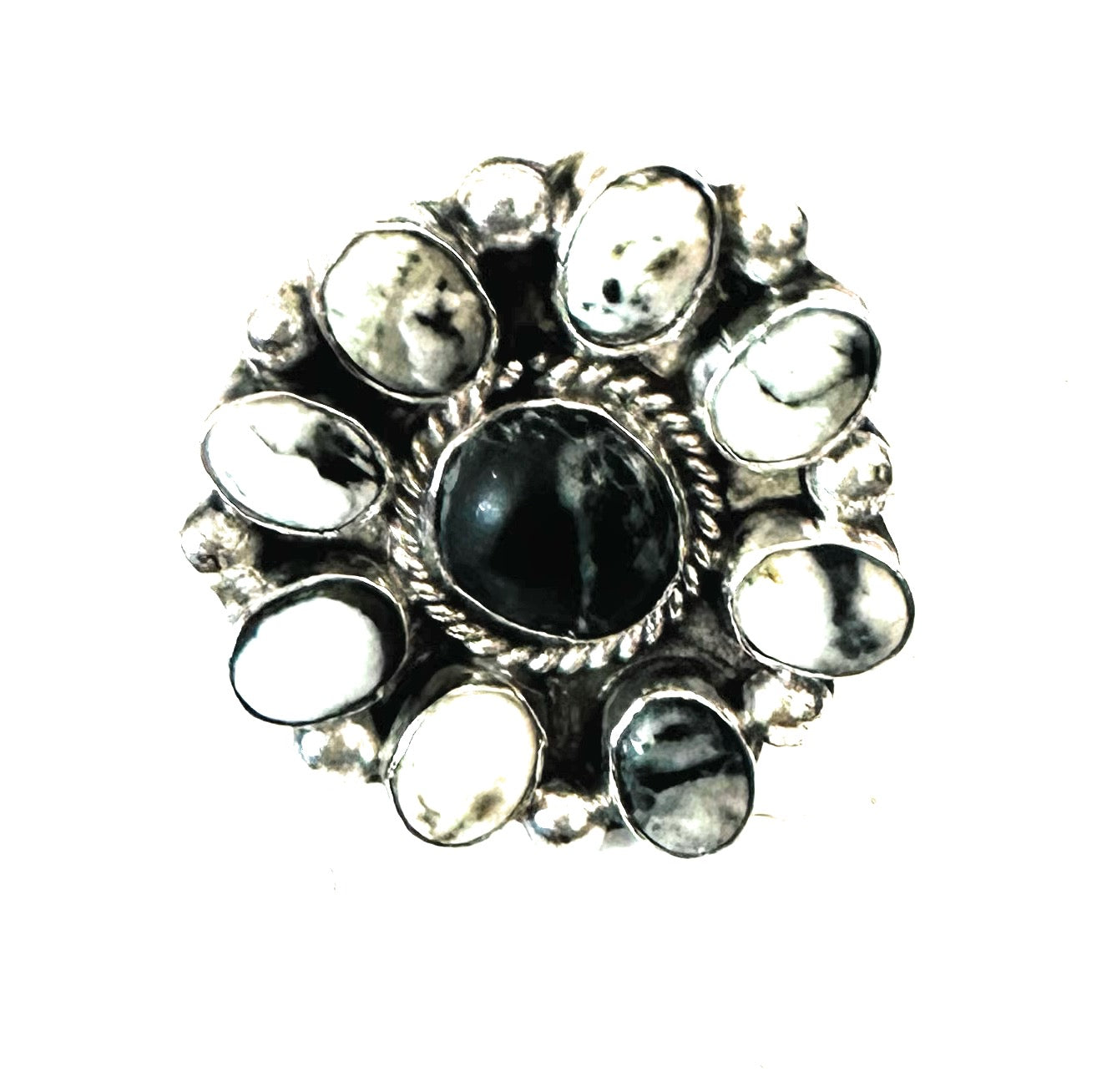 Handcrafted Sterling Silver And White Buffalo Cluster Adjustable Ring