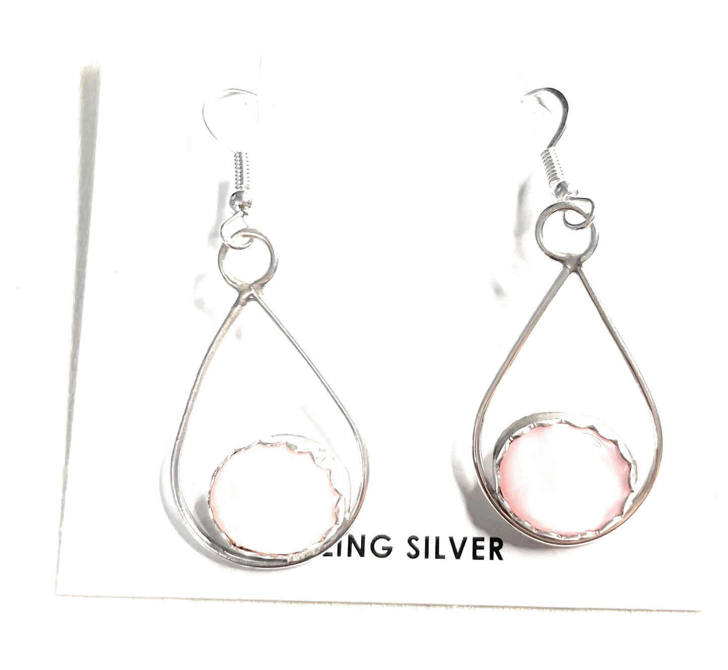 Handcrafted Pink Opal And Sterling Silver Dangle Earrings Signed Bryan Sandoval