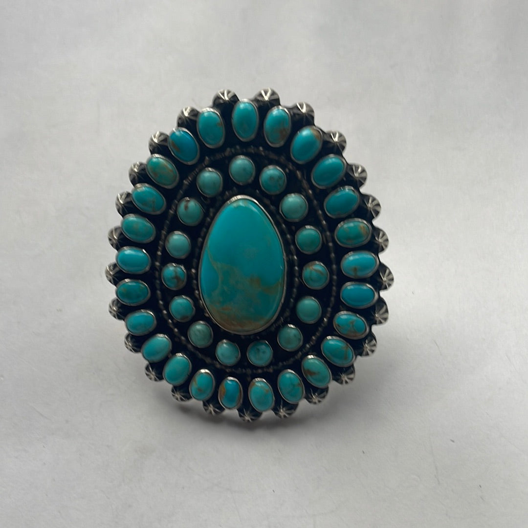 Handcrafted Sterling Silver & Turquoise Ring Size 7 Signed
