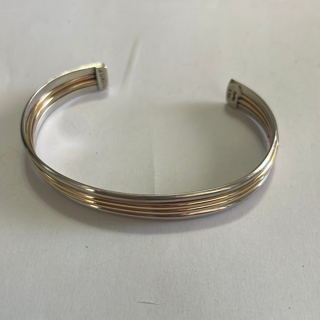 Navajo 12kt Overlay & Sterling Silver Adjustable Cuff Bracelet Signed