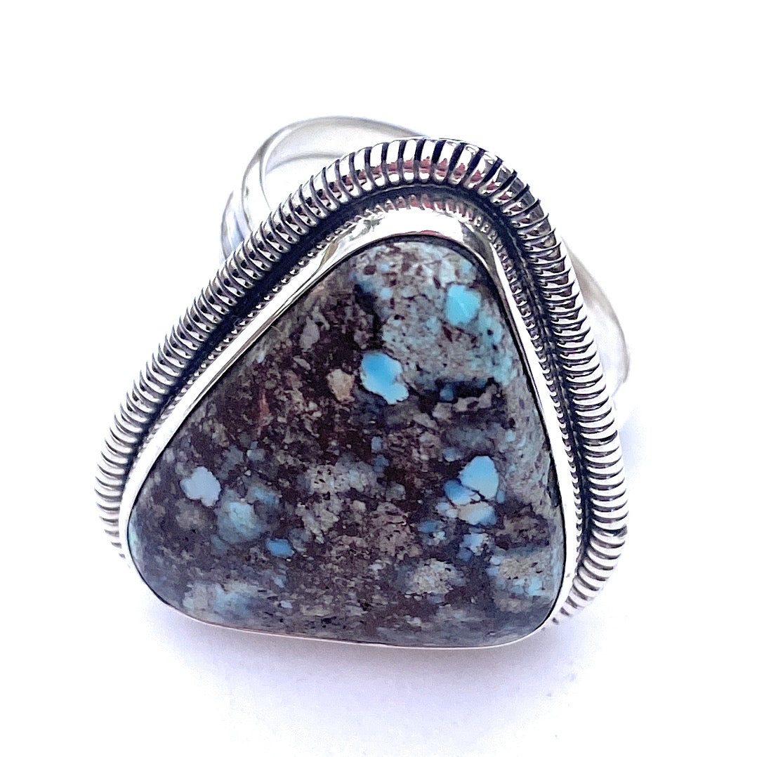 Handcrafted Golden Hills Turquoise & Sterling Silver Adjustable Ring by Wydell Billie