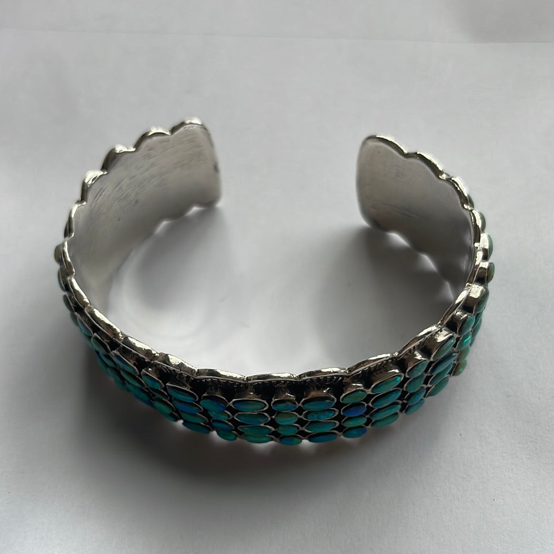 “The 4 Row Cuff” Sterling Silver Blue Fire Opal Cuff Bracelet /