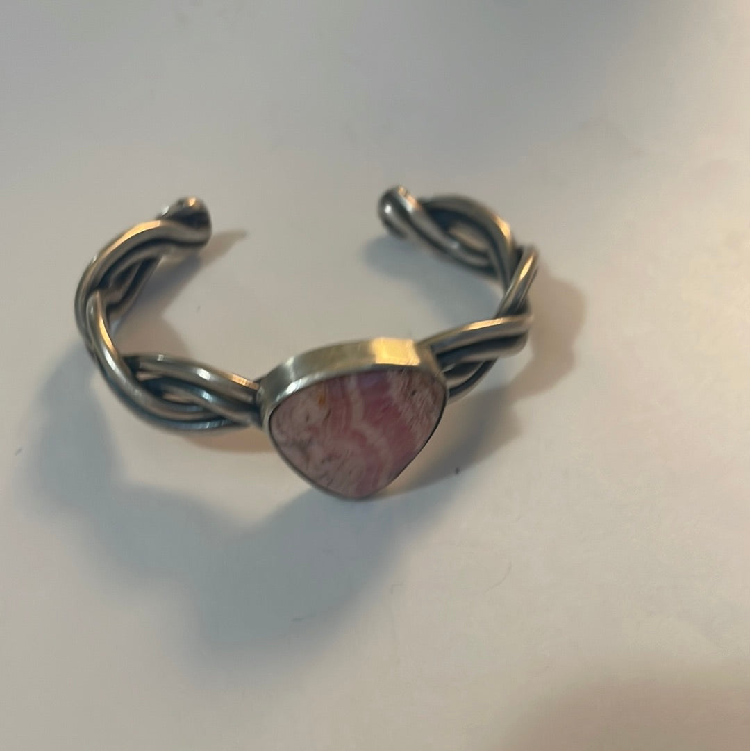 Handcrafted Sterling Silver And Rhodochrosite Cuff Bracelet