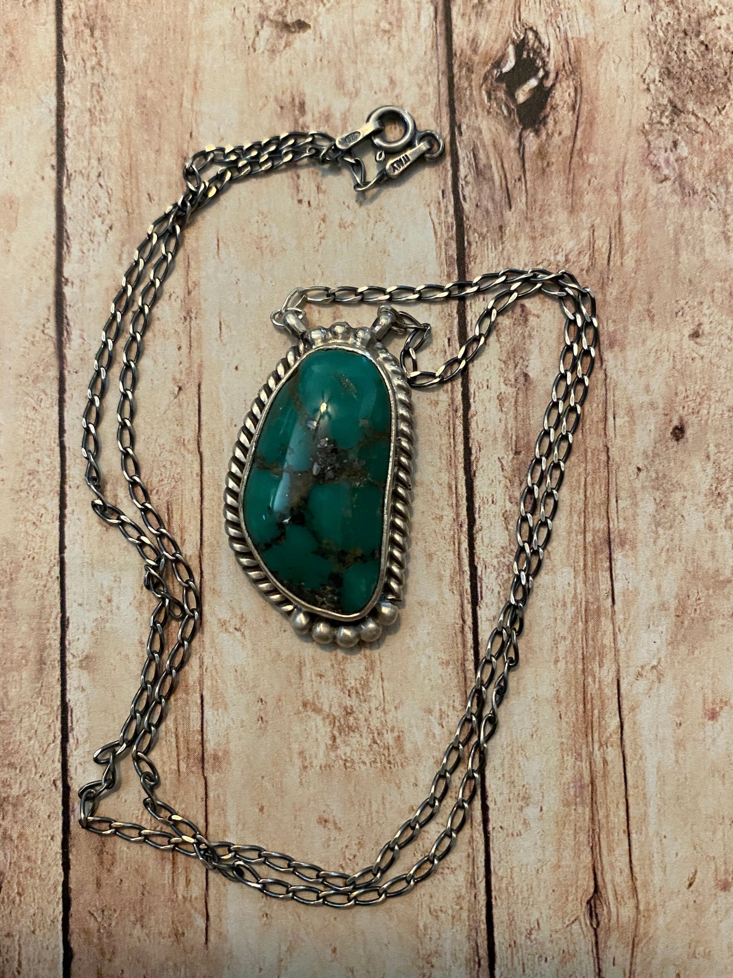 Handcrafted Sterling Silver And Turquoise Stone Southwest Necklace Signed