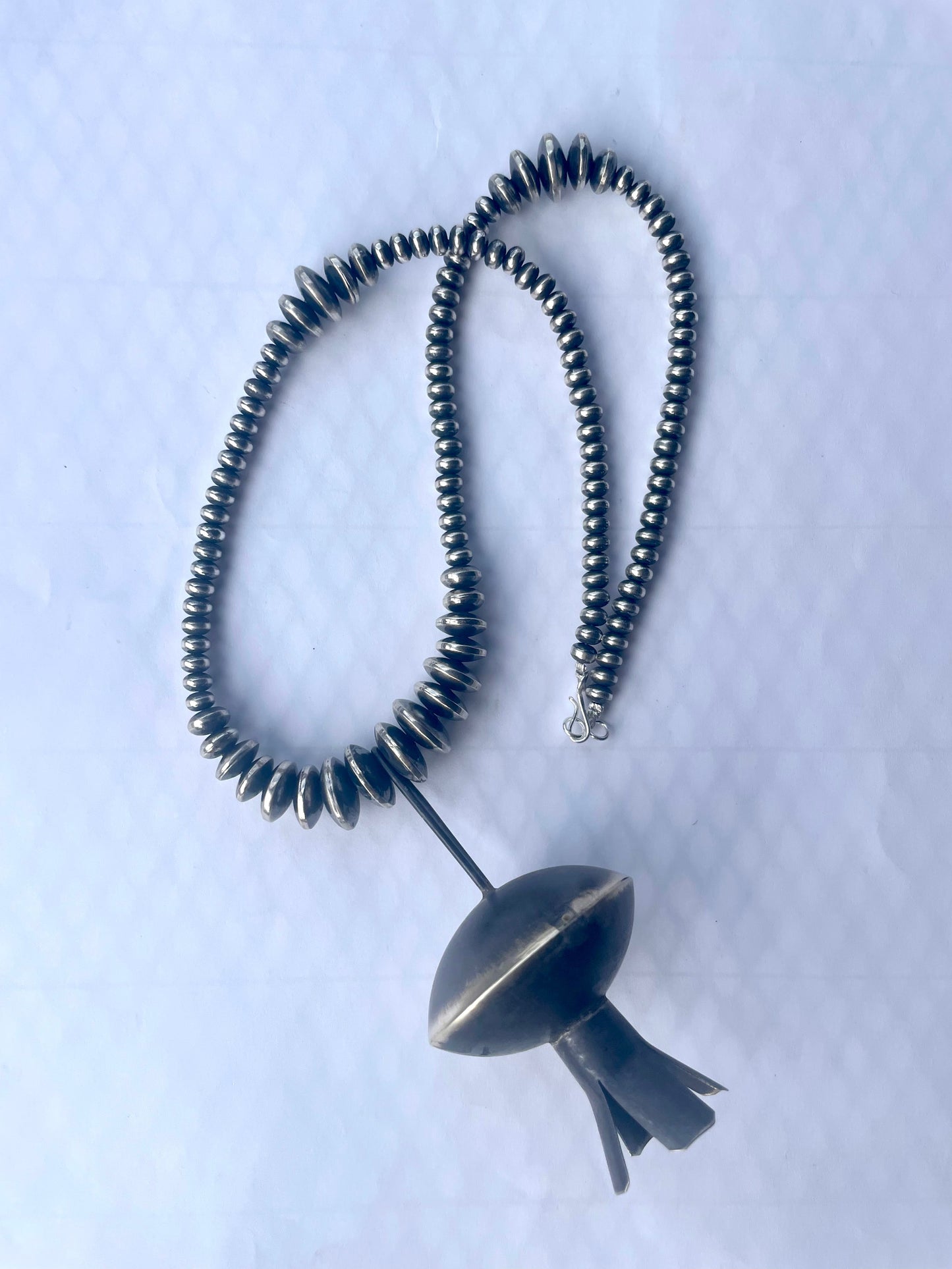 Handcrafted Sterling Silver Handcrafted Pearl Beaded Necklace 5mm-10mm 20 inches with Pendant