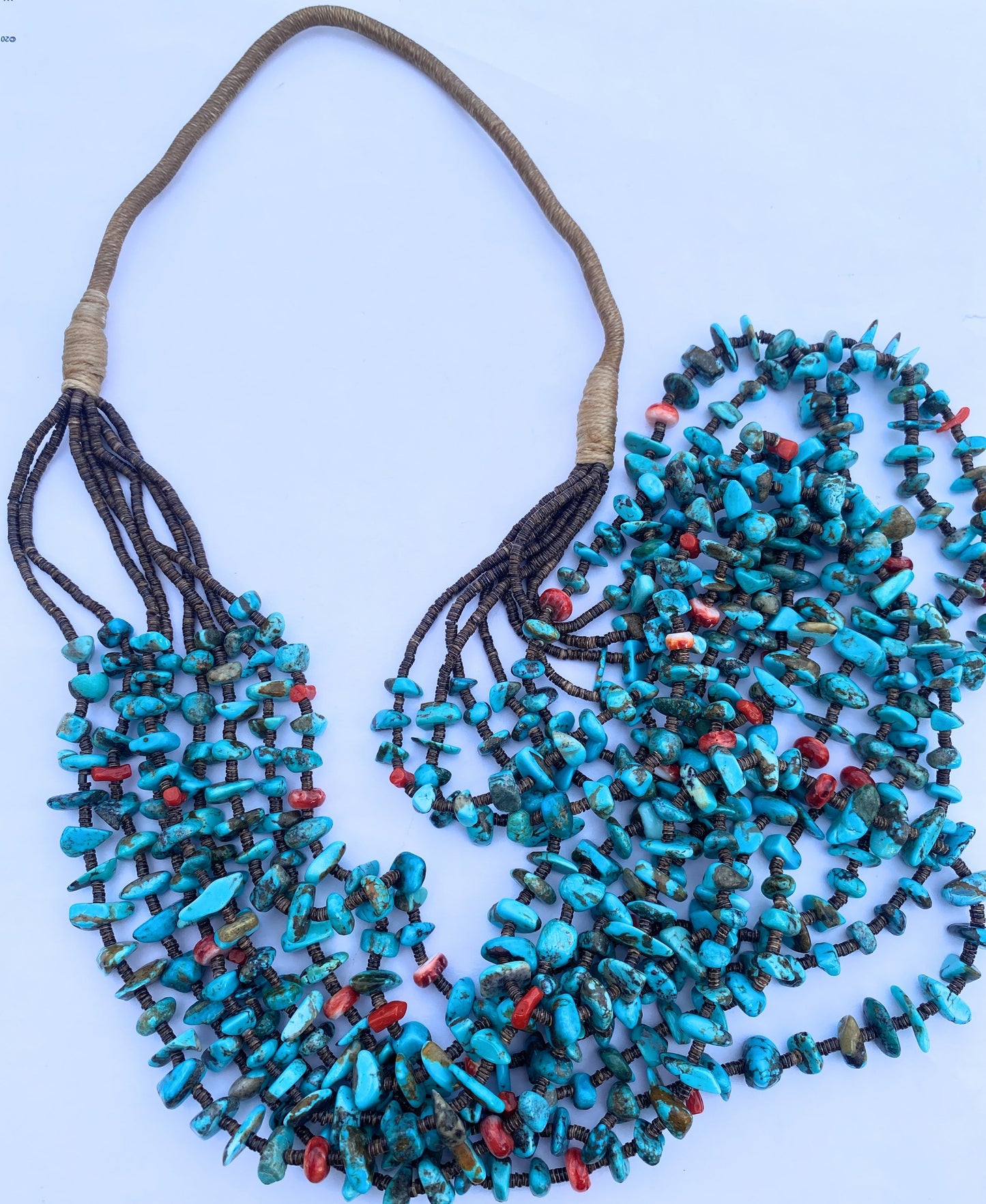 Handcrafted Turquoise, Spiny & Heishi Eight Strand Beaded Necklace