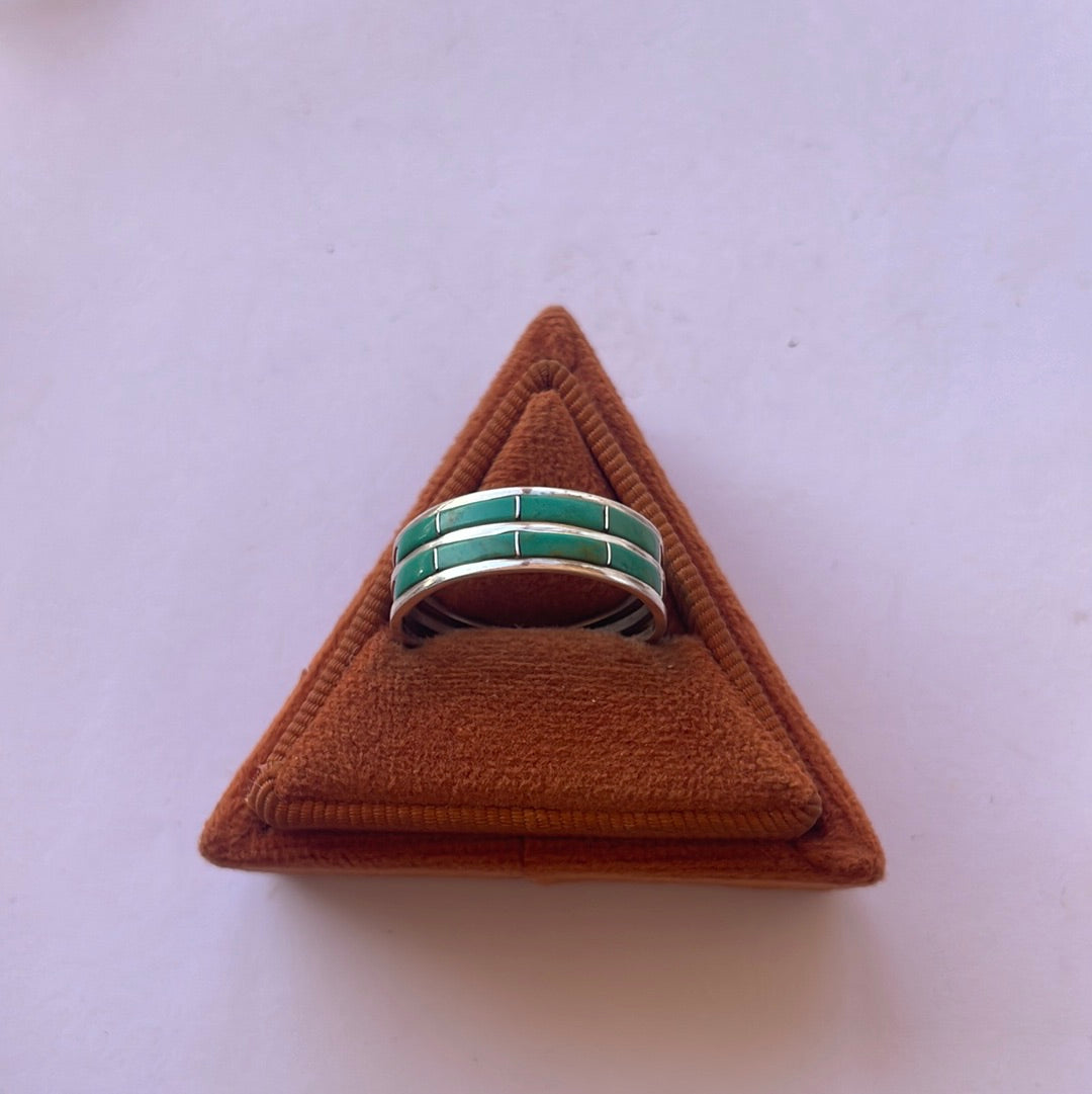Handcrafted Double Row Green Turquoise 8 Stone Inlay Ring