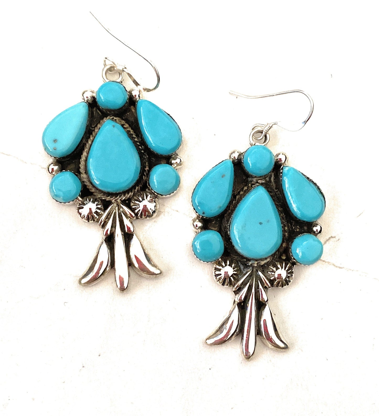 Handcrafted Sterling Silver & Turquoise Cluster Dangle Earrings