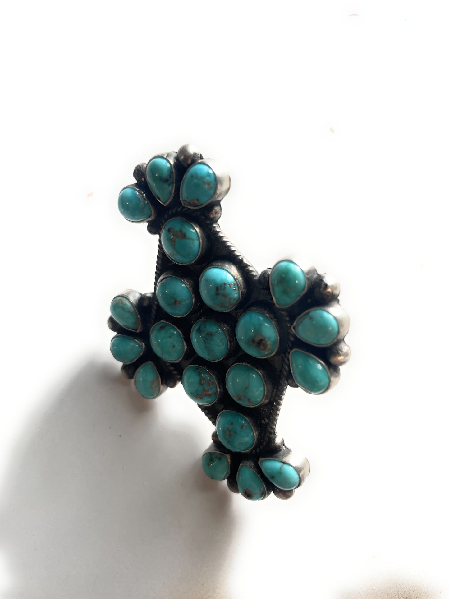 Handcrafted Turquoise & Sterling Silver Statement Cluster Adjustable Ring