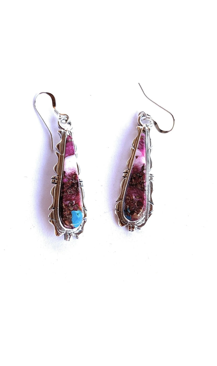 Handcrafted Pink Dream Mojave & Sterling Silver Jagged Edge Dangle Earrings Wire