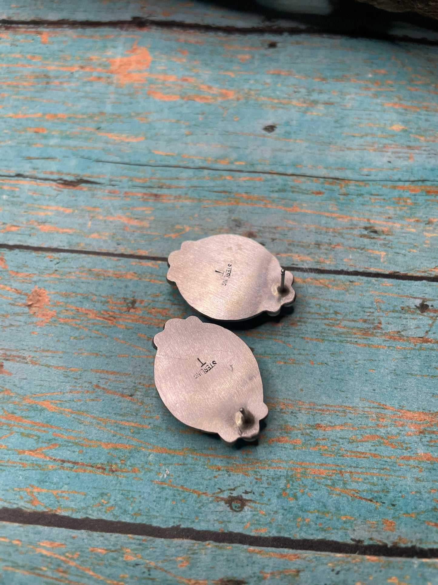 Navajo Apple Coral And Sterling Silver Post Earrings Signed