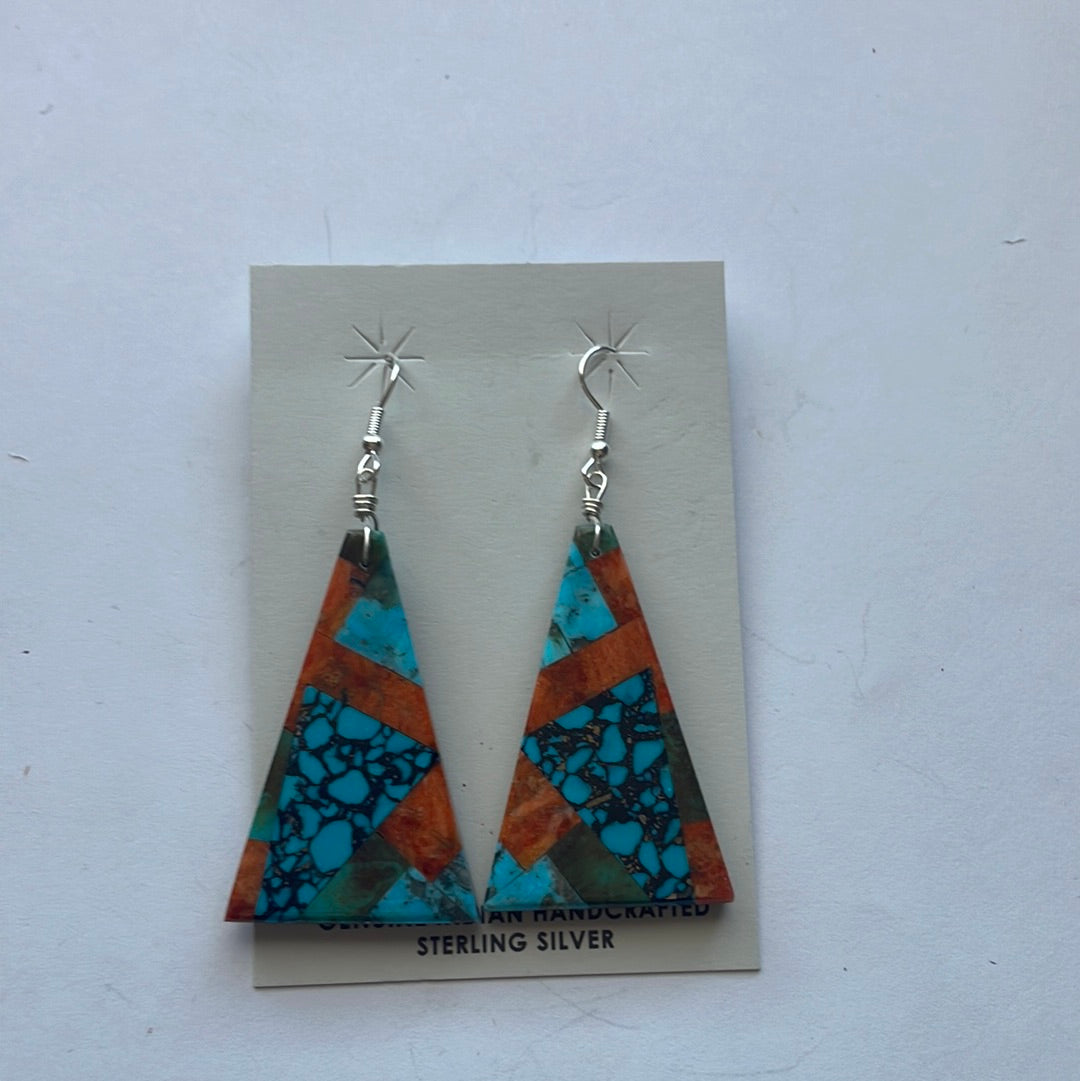 Handcrafted Multi Stone Inlay Dangle Earrings