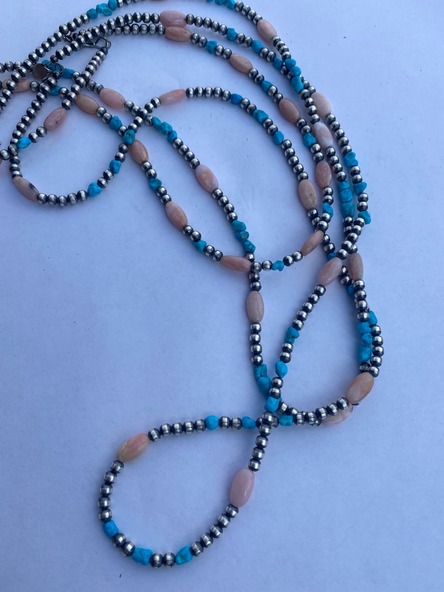 Handcrafted Sterling Silver Pearls with Kingman Turquoise and Pink Conch