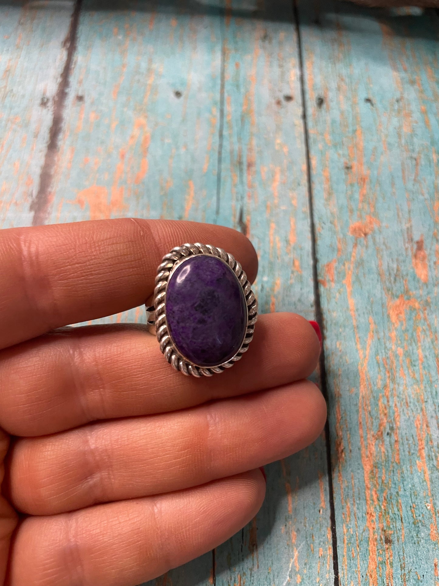 Old Pawn Navajo Sterling Silver & Charorite Ring Size 7.5