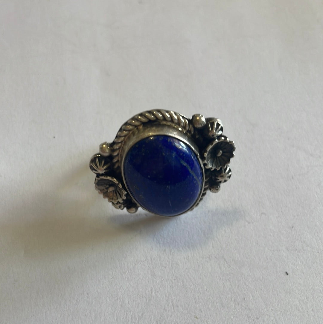 Handcrafted Lapis & Sterling Silver Flower Ring