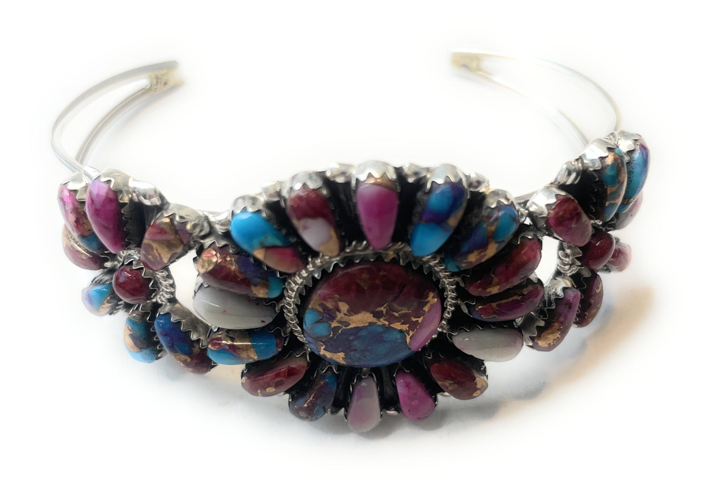 Handcrafted Purple Dream And Sterling Silver Cluster Bracelet Cuff