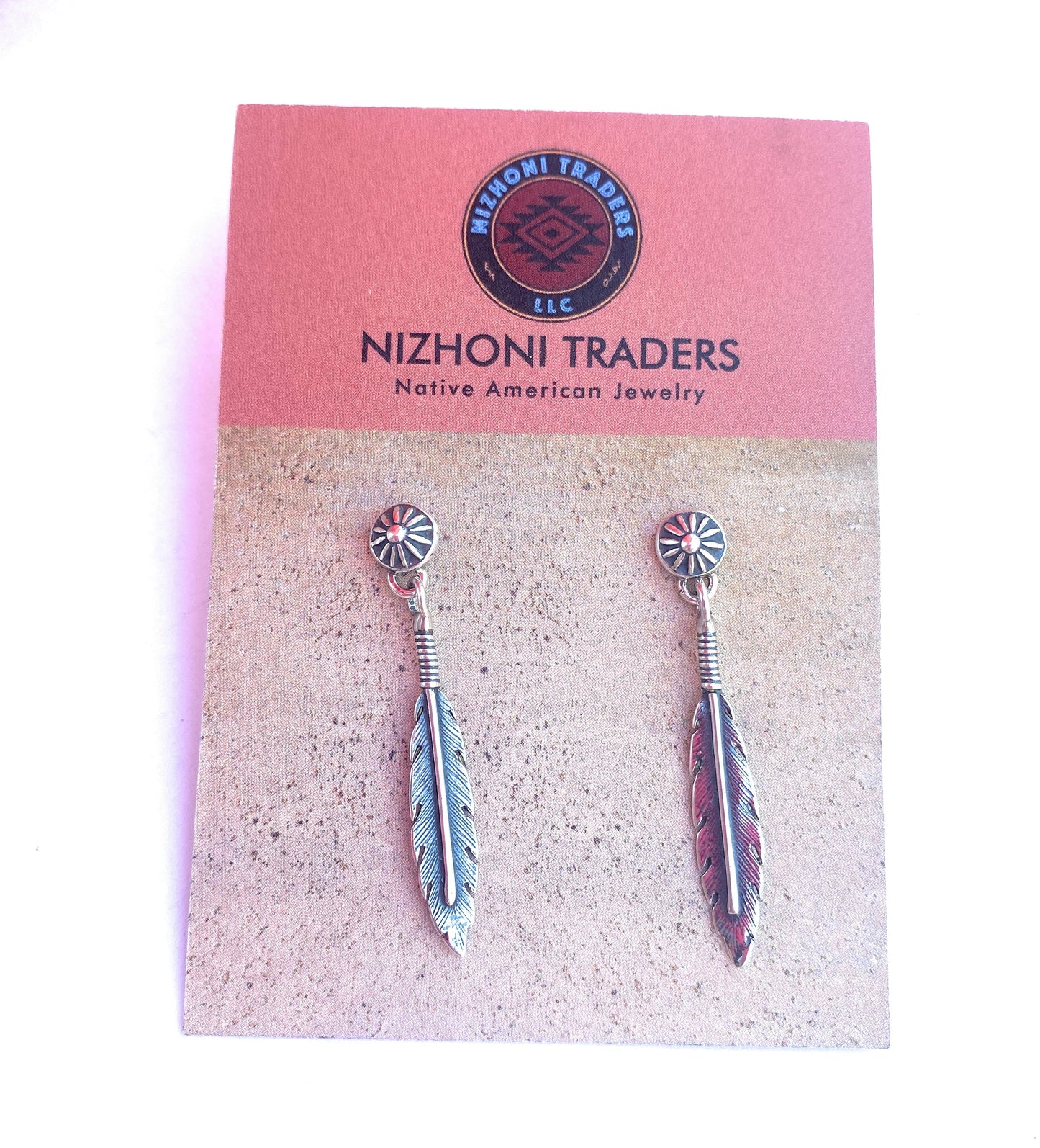 Handcrafted Sterling Silver Concho Feather Dangle Earrings