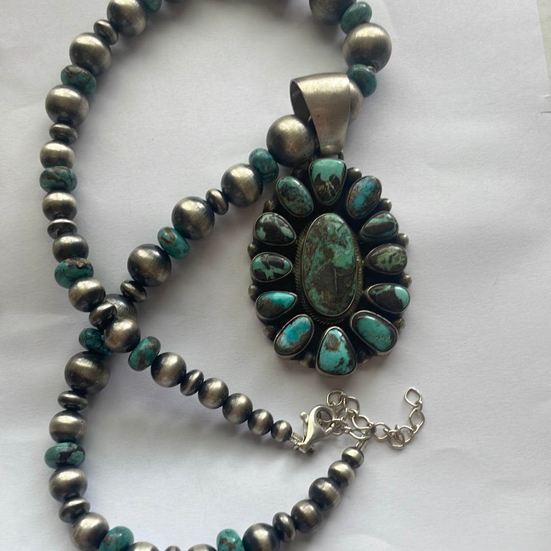Beautiful Handcrafted Sterling Silver Turquoise Necklace Signed