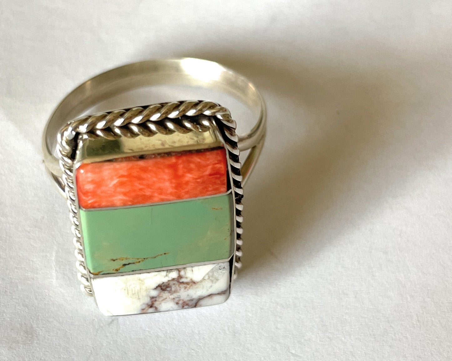 Handcrafted Sterling Silver Multi Stone Ring Signed Size 14
