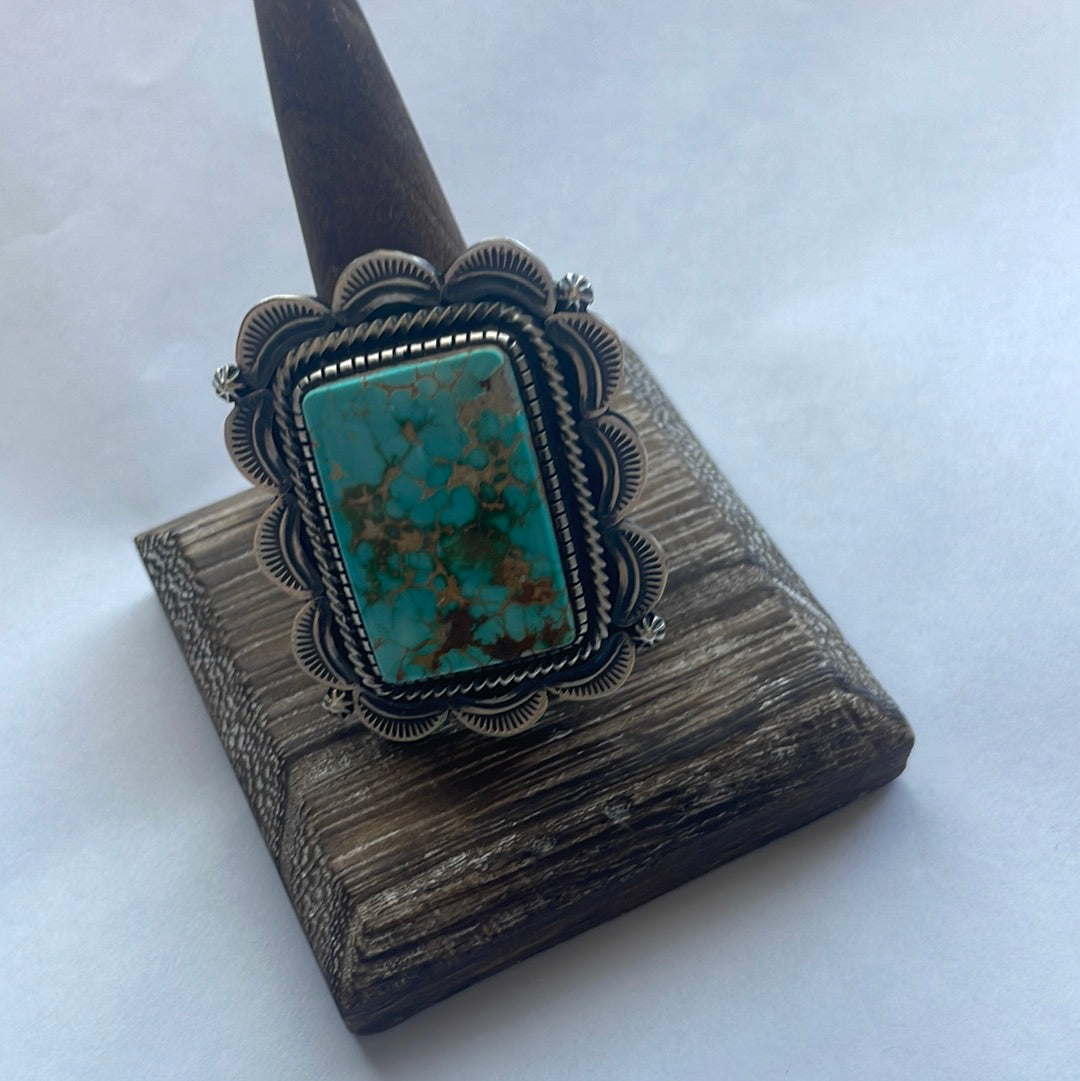 Handcrafted Sterling Silver & Turquoise Statement Ring Size 12
