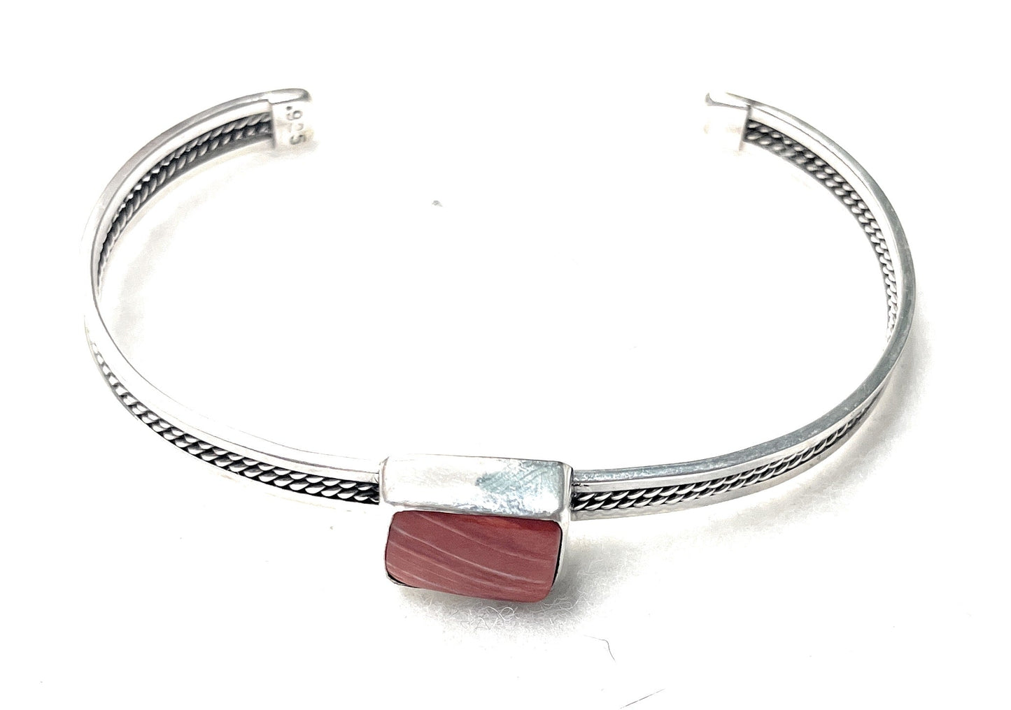 Handcrafted Orange Spiny & Sterling Silver Adjustable Cuff Bracelet