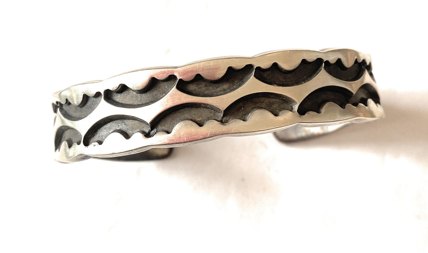 Handcrafted Old Pawn Hand Stamped Sterling Silver Cuff Bracelet by Nora Bill