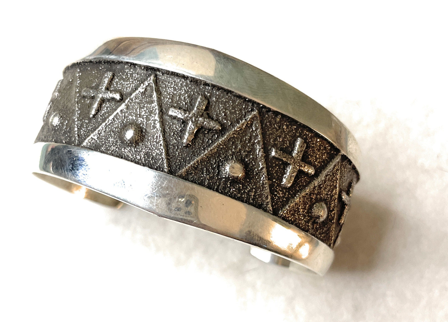 Handcrafted Sterling Silver Cross Cuff Bracelet Stamped And Signed