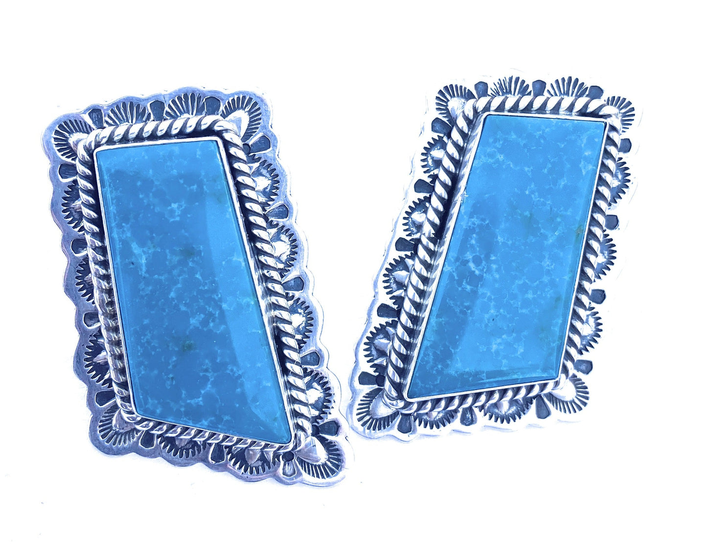 Handcrafted Vintage Turquoise & Sterling Silver Post Earrings Signed