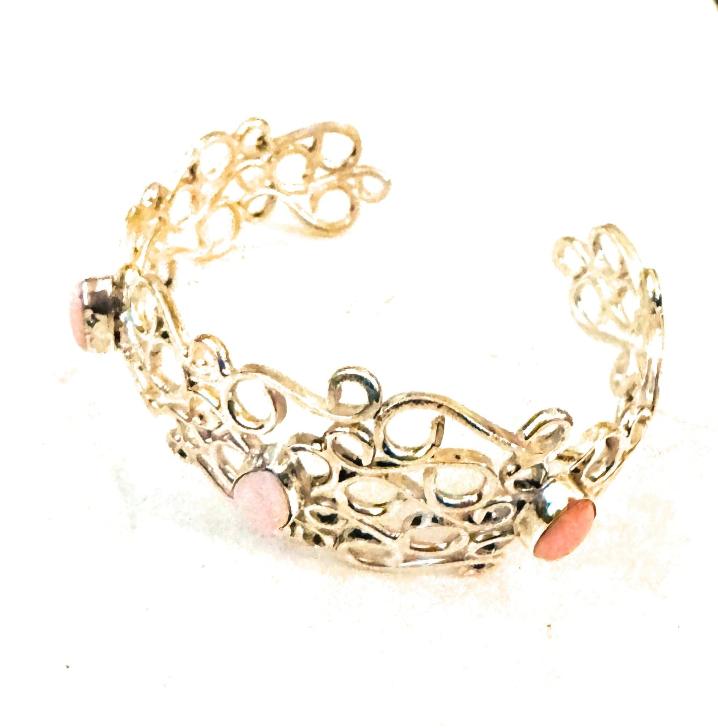 Handcrafted Queen Pink Conch Shell & Sterling Silver Cuff Bracelet
