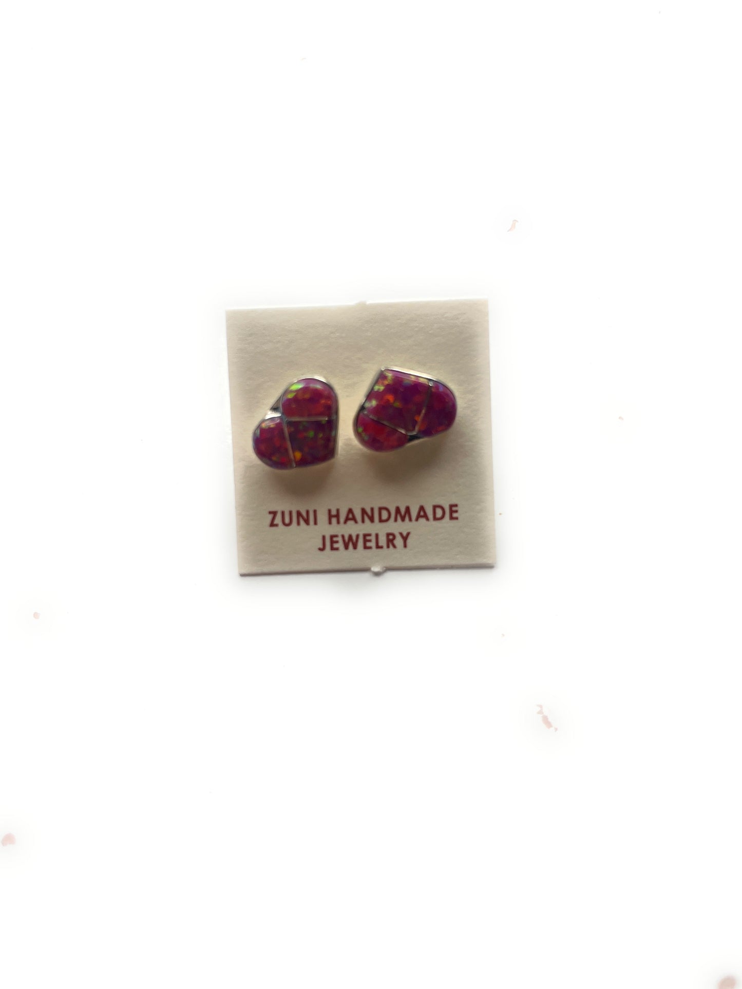 Handcrafted Sterling Silver & Pink Opal Inlay Heart Stud Earrings