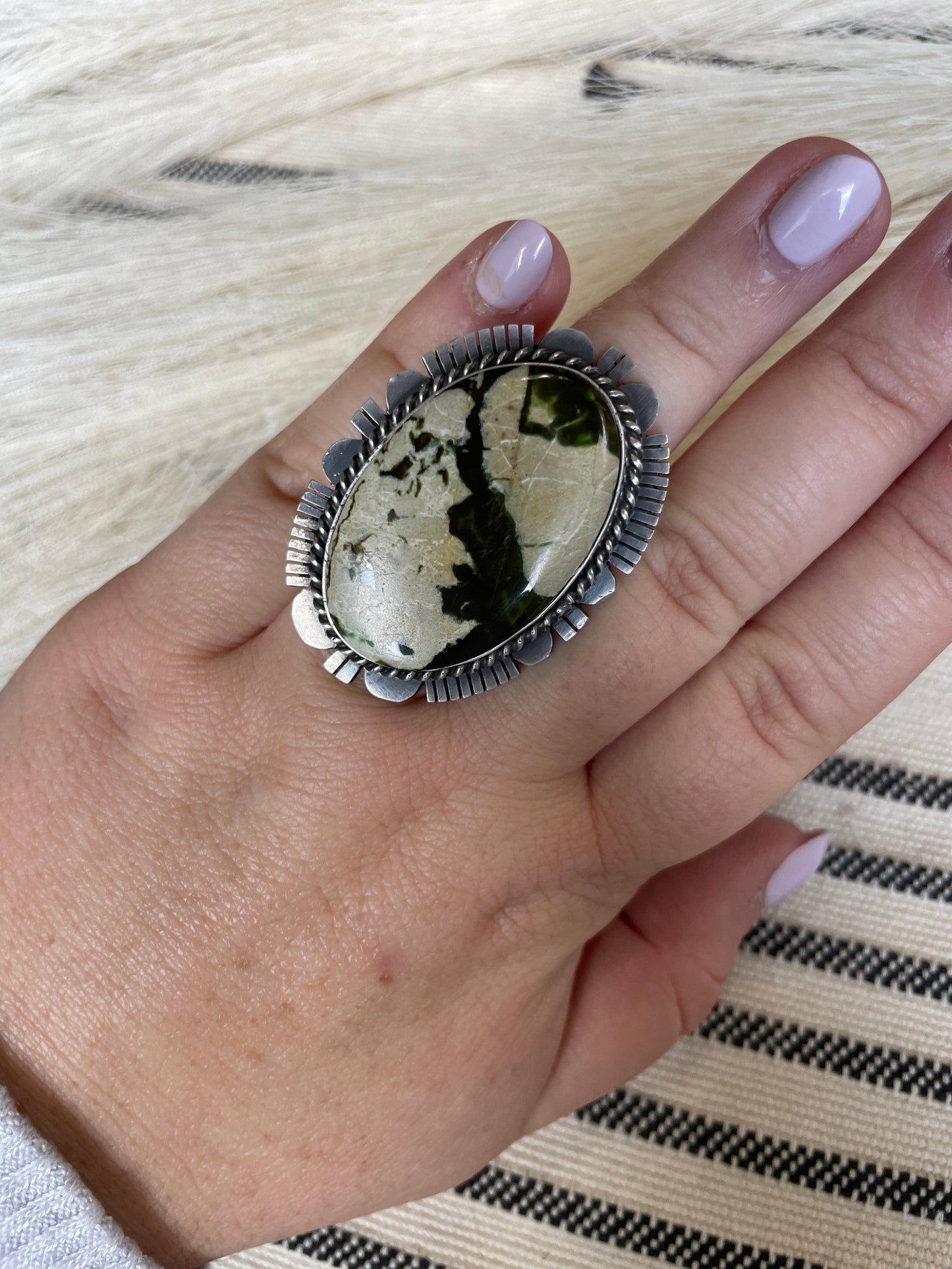Navajo Turquoise & Sterling Silver Ring Size 7 Signed Russell Sam