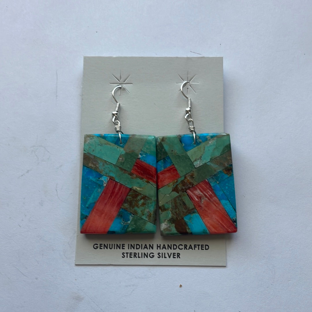 Handcrafted Multi Stone Inlay Dangle Earrings