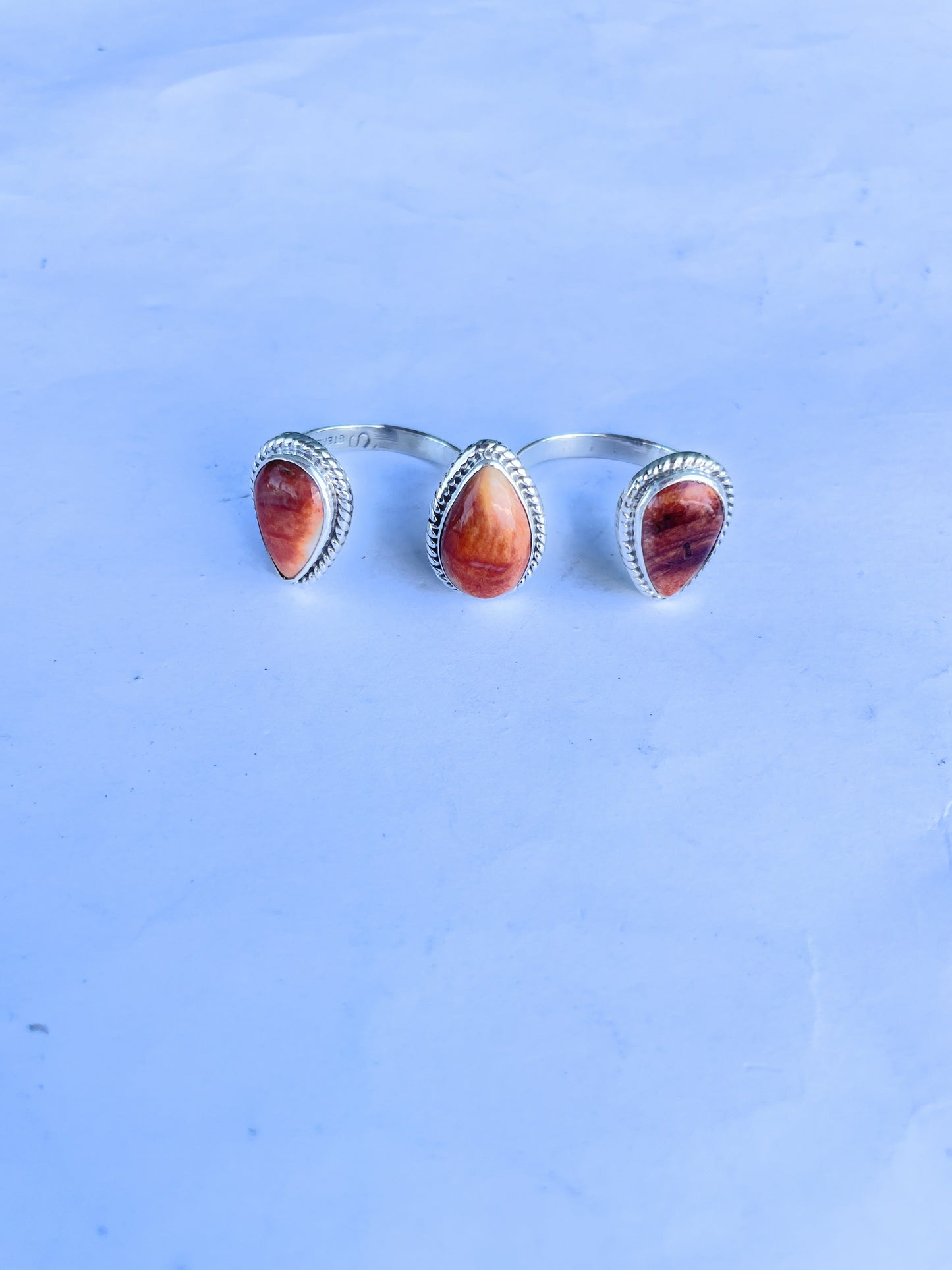 Handcrafted Sterling Silver And Light Orange Spiny Adjustable Triple Threat Knuckler Ring