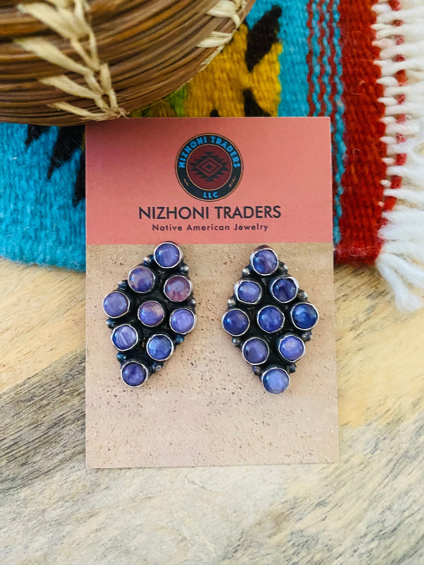 Navajo Charoite & Sterling Silver Cluster Earrings