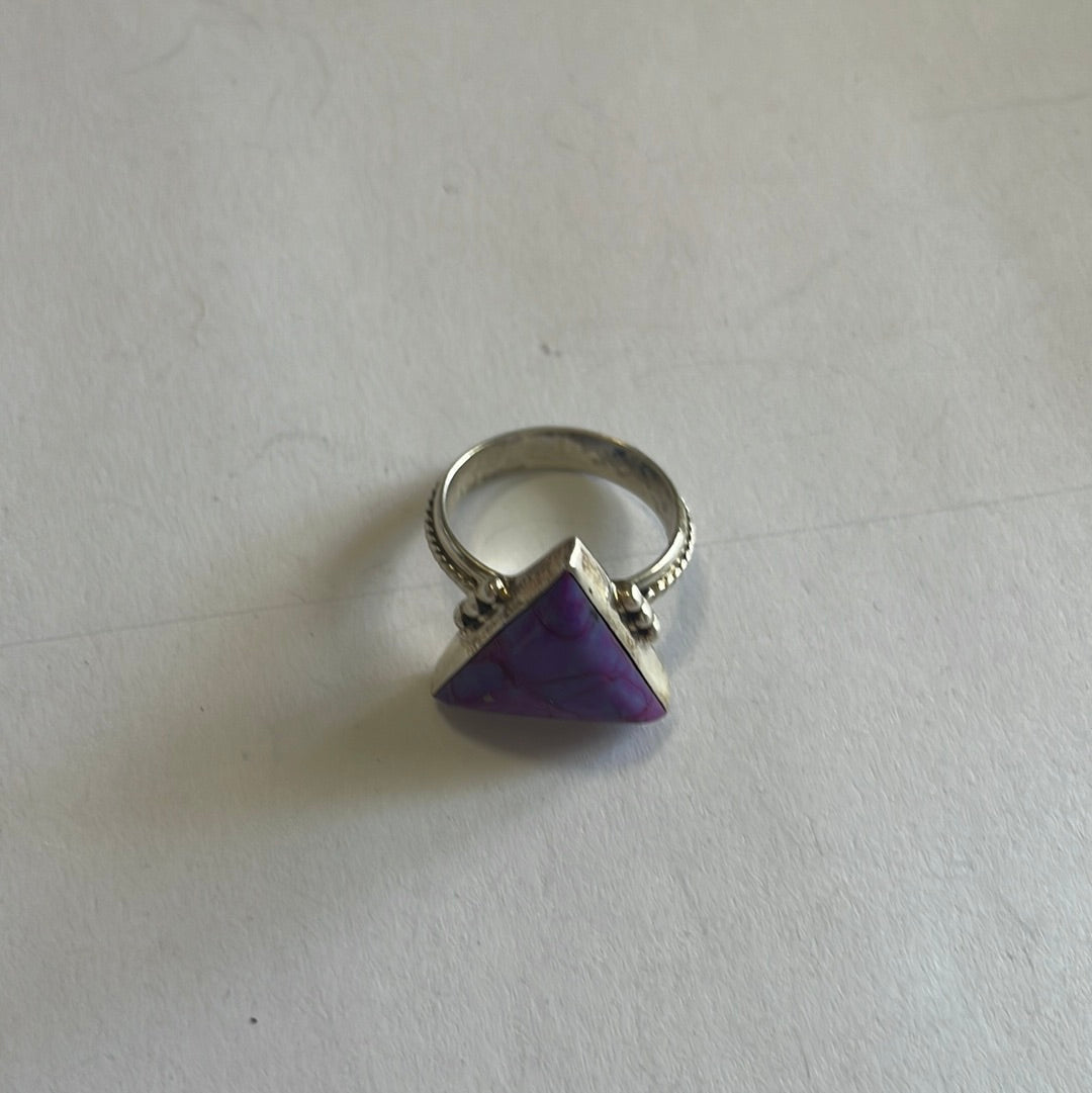 Handcrafted Sterling Silver & Purple Spiney Triangle Ring