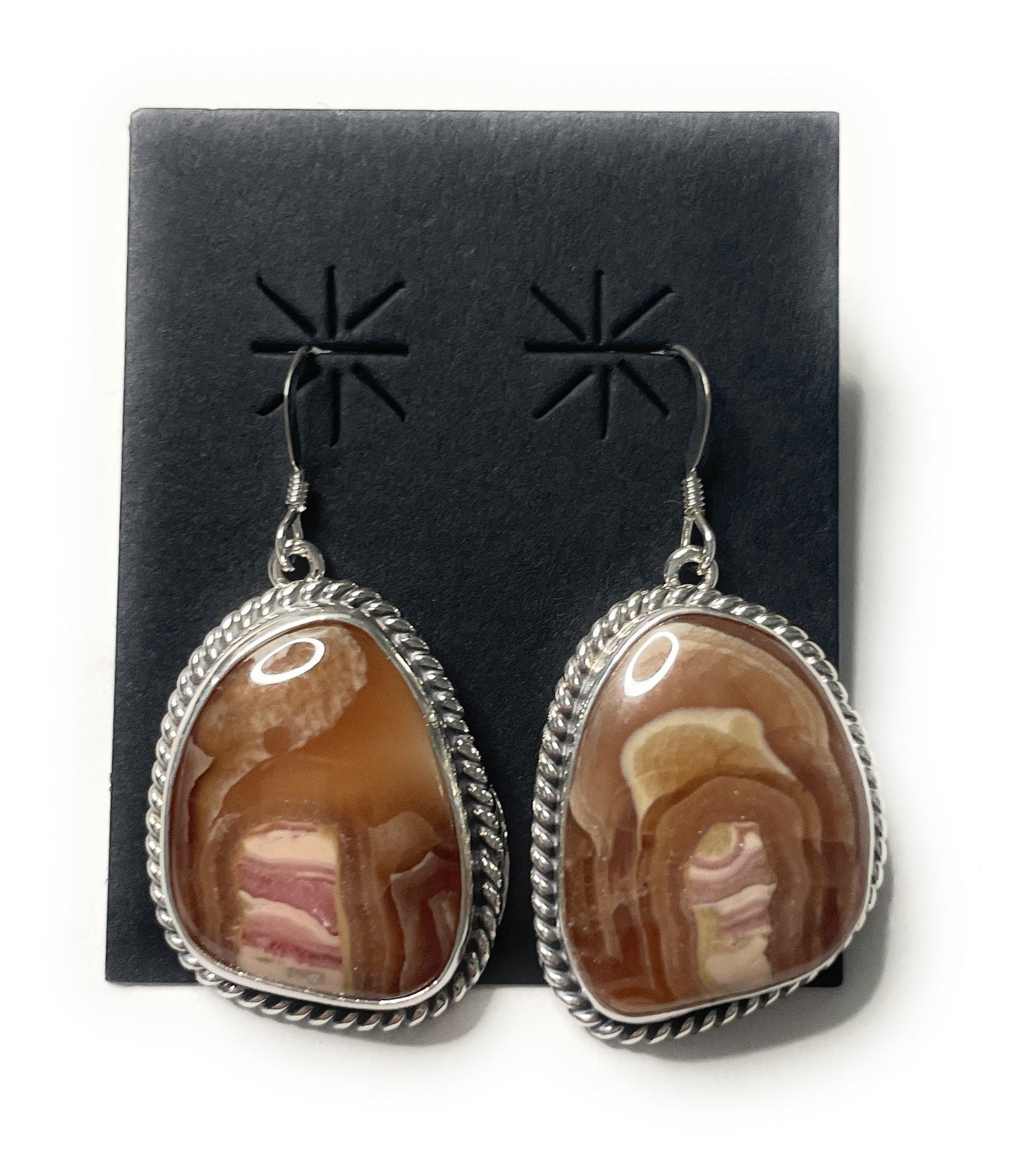 Handcrafted Sterling Silver & Rhodochrosite Stone Dangle Earrings